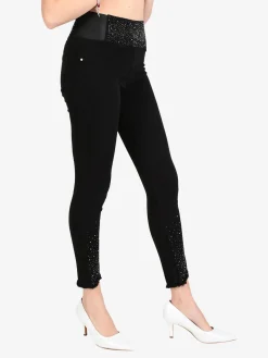 Ad'Oro Pantaloni donna push-up con borchie e finale sfrangiato