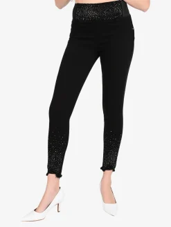 Ad'Oro Pantaloni donna push-up con borchie e finale sfrangiato
