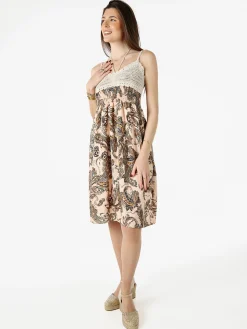 Airisa Vestito da donna con spalline sottili e dettagli in macramè - verde