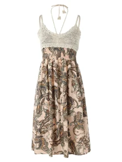 Airisa Vestito da donna con spalline sottili e dettagli in macramè - verde
