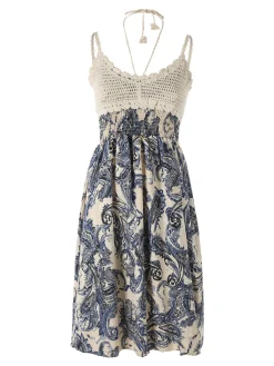 Airisa Vestito da donna con spalline sottili e dettagli in macramè - blu