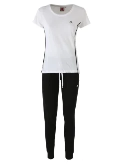 Aki Completo sportivo da donna in cotone con t-shirt e pantaloni con polsini - bianco