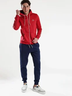 Aki Completo tuta da uomo full zip con cappuccio e interno felpato - rosso