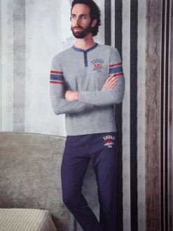 Aki Pigiama lungo da uomo in misto cotone
