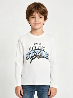 Alta Linea T-shirt da bambino a maniche lunghe con stampa - bianco
