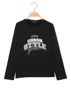 Alta Linea T-shirt da bambino a maniche lunghe con stampa - nero