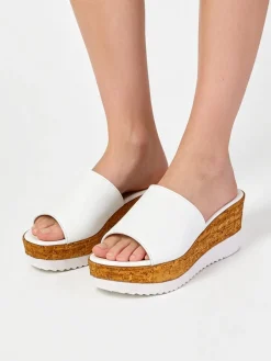 Andrea Pierago Ciabatte donna in pelle con zeppa e plateau - bianco