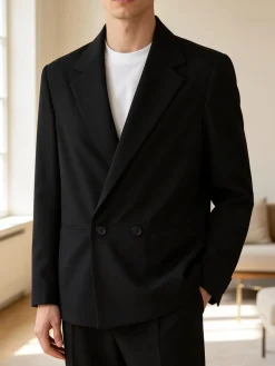 Andy Don B Blazer da uomo elegante a doppiopetto - nero