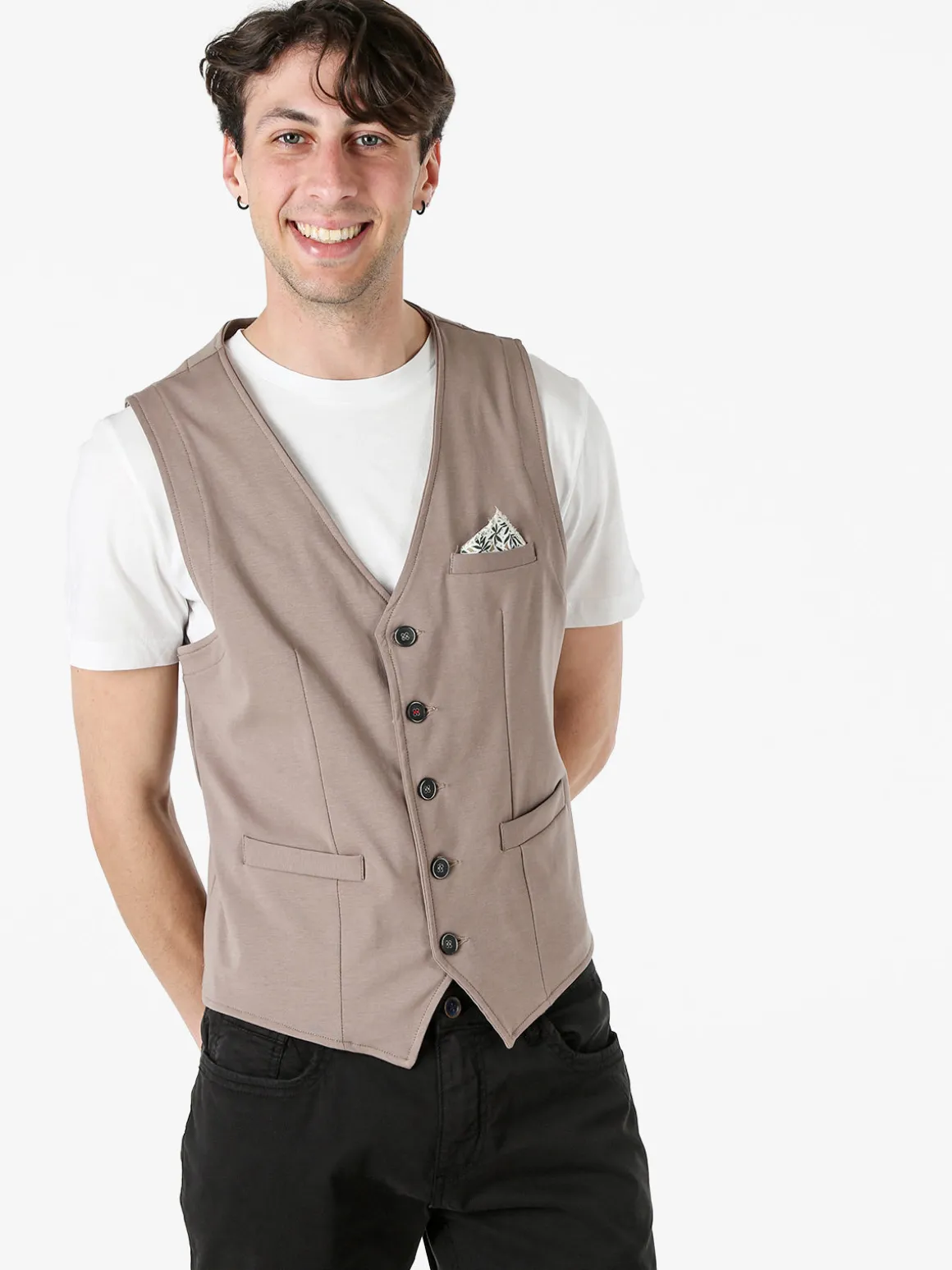 Andy Don B Gilet da uomo in tinta unita con bottoni - fango