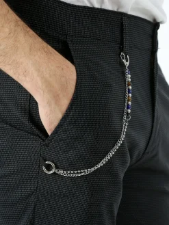 Andy Don B Pantaloni casual da uomo leggeri con stampa texture e dettaglio a catena - nero