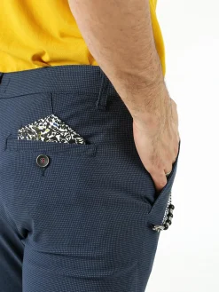 Andy Don B Pantaloni casual da uomo leggeri con stampa texture e dettaglio a catena - blu scuro