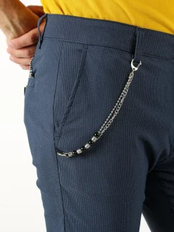 Andy Don B Pantaloni casual da uomo leggeri con stampa texture e dettaglio a catena - blu scuro
