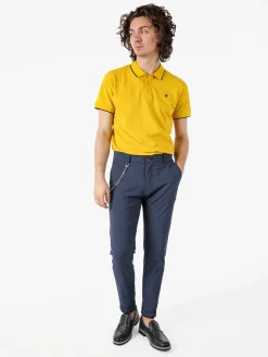 Andy Don B Pantaloni casual da uomo leggeri con stampa texture e dettaglio a catena - blu scuro