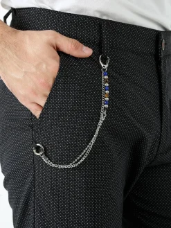 Andy Don B Pantaloni casual da uomo con stampa texture e dettaglio catena - nero