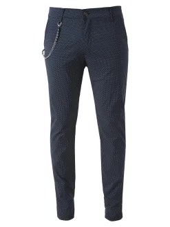 Andy Don B Pantaloni casual da uomo con stampa texture e dettaglio catena - blu scuro