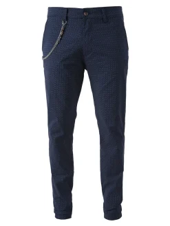 Andy Don B Pantaloni da uomo elasticizzati con stampa texture e dettaglio a catena - blu scuro