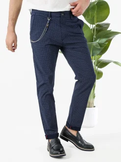 Andy Don B Pantaloni da uomo elasticizzati con stampa texture e dettaglio a catena - blu scuro