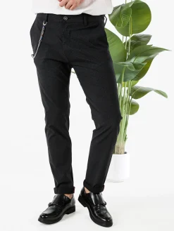 Andy Don B Pantaloni da uomo elasticizzati con stampa texture e dettaglio a catena - nero