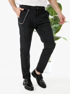 Andy Don B Pantaloni da uomo elasticizzati con stampa texture e dettaglio a catena - nero