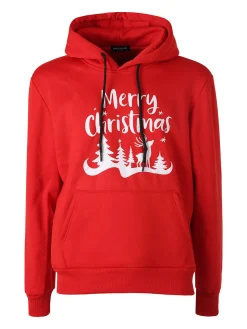 Ange Wear Felpa di Natale da uomo con cappuccio e interno felpato - rosso