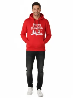 Ange Wear Felpa di Natale da uomo con cappuccio e interno felpato - rosso