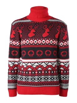 Ange Wear Maglione dolcevita natalizio da uomo - rosso