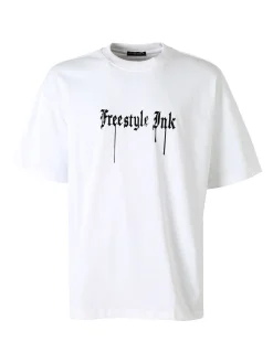 Ange Wear T-shirt da uomo oversize in cotone con stampe davanti e dietro - bianco