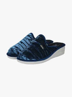 A Piedi Liberi Pantofole donna in velluto con zeppa - blu
