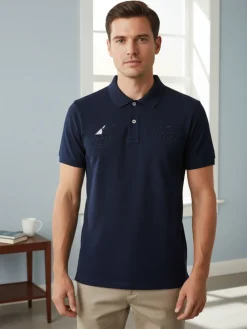 Armata Di Mare Polo da uomo a maniche corte in cotone con stampe - blu scuro