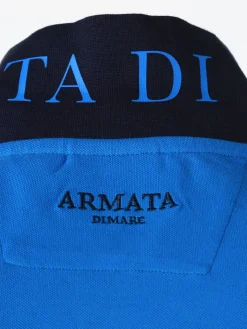 Armata Di Mare Polo da uomo in cotone a maniche corte con stampa - blu