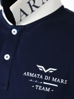 Armata Di Mare Polo da uomo in cotone a maniche corte con stampa - blu scuro