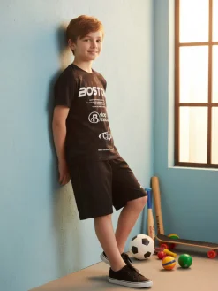 Armata Militare Completo corto da bambino in cotone con t-shirt e bermuda - nero