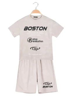 Armata Militare Completo corto da bambino in cotone con t-shirt e bermuda - beige