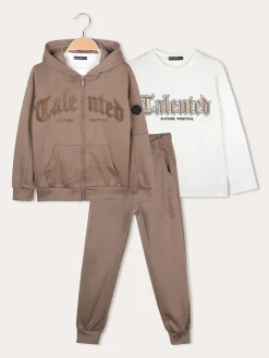 Armata Militare Completo 3 pezzi da bambino con cappuccio e zip - marrone