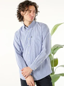 Ascot Sport Camicia a righe da uomo in cotone a maniche lunghe con taschino - blu