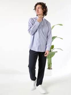 Ascot Sport Camicia a righe da uomo in cotone a maniche lunghe con taschino - blu