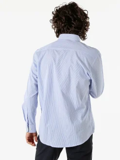 Ascot Sport Camicia a righe da uomo in cotone a maniche lunghe con taschino - azzurro