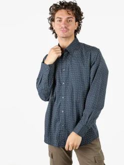 Ascot Sport Camicia da uomo con stampe in cotone elasticizzato - blu scuro