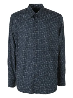 Ascot Sport Camicia da uomo con stampe in cotone elasticizzato - blu scuro