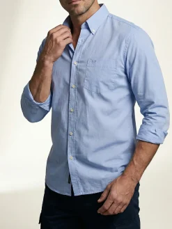 Ascot Sport Camicia da uomo in cotone a maniche lunghe con taschino - azzurro