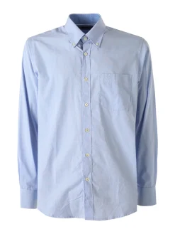 Ascot Sport Camicia da uomo in cotone a maniche lunghe con taschino - azzurro