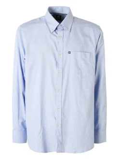 Ascot Sport Camicia da uomo in cotone a maniche lunghe con taschino - azzurro