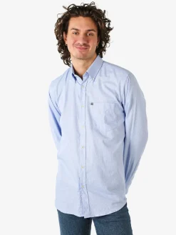 Ascot Sport Camicia da uomo in cotone a maniche lunghe con taschino - azzurro