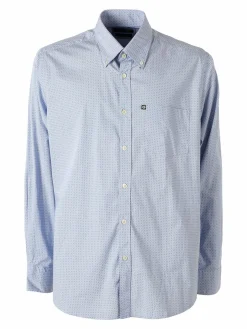 Ascot Sport Camicia da uomo in cotone a maniche lunghe con taschino - blu