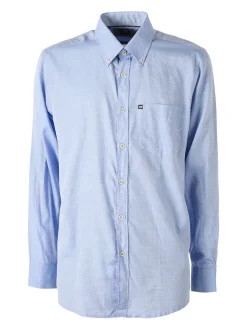 Ascot Sport Camicia da uomo in cotone a maniche lunghe con taschino - azzurro