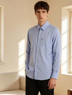 Ascot Sport Camicia da uomo in cotone a maniche lunghe con taschino - azzurro