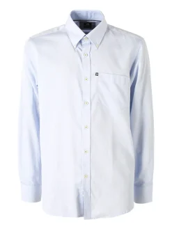 Ascot Sport Camicia da uomo in cotone a maniche lunghe con taschino - azzurro