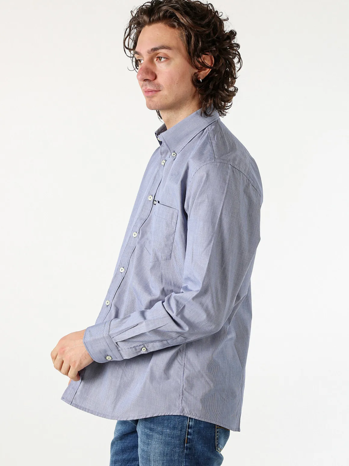 Ascot Sport Camicia da uomo in cotone a maniche lunghe con stampa texture - blu scuro