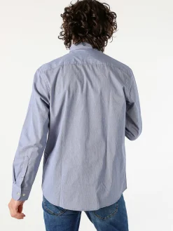 Ascot Sport Camicia da uomo in cotone a maniche lunghe con stampa texture - blu scuro