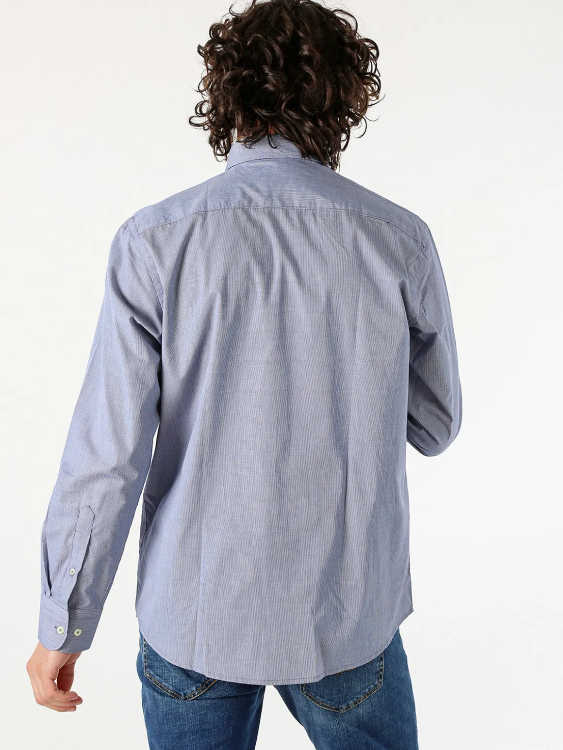Ascot Sport Camicia da uomo in cotone a maniche lunghe con stampa texture - blu scuro